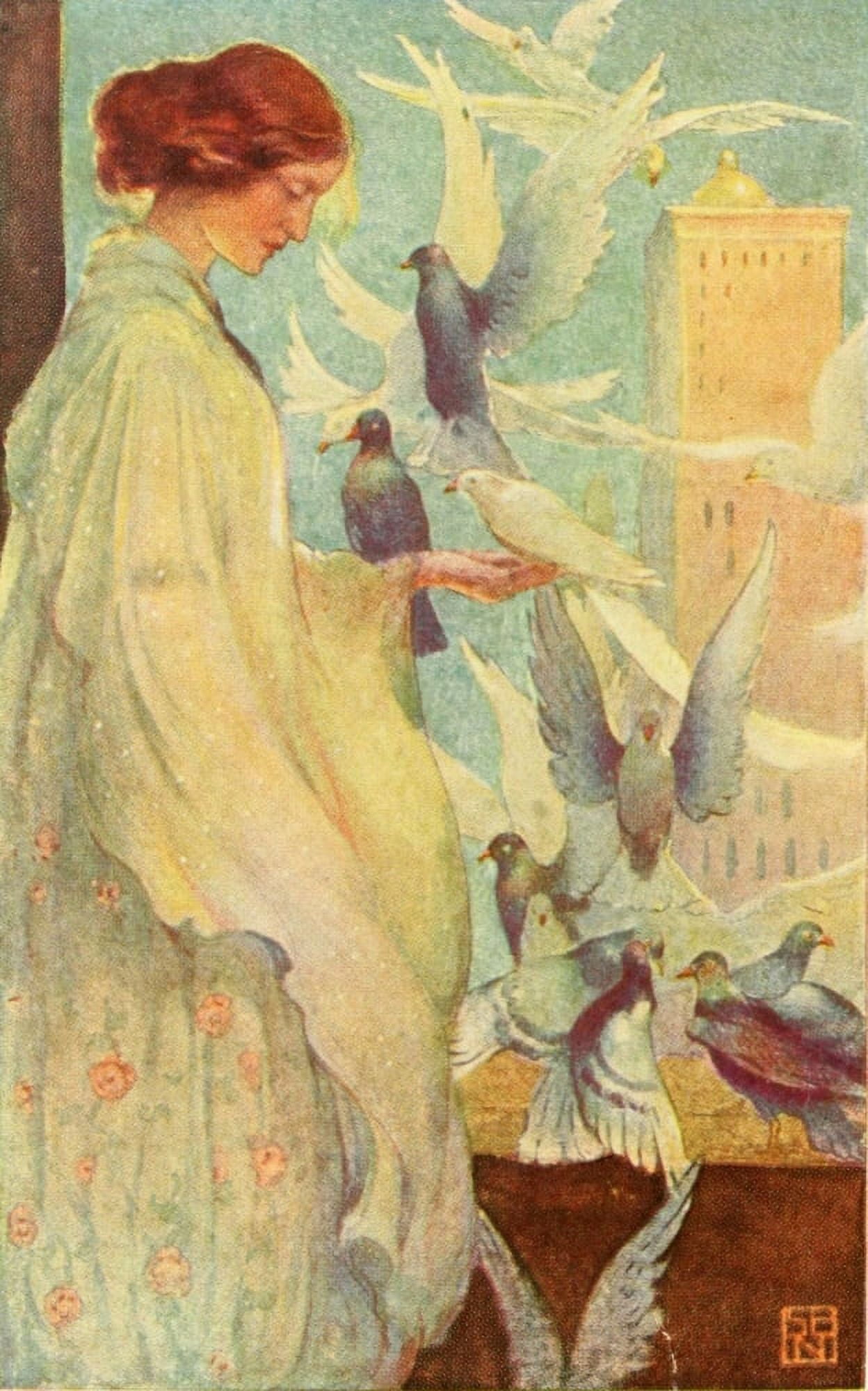 At my Window 1911 With my pigeons Canvas Art - Spencer Nichols (24 x 36)