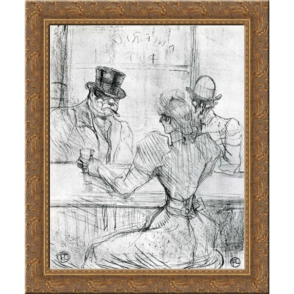At the Bar Picton, Rue Scribe 24x20 Gold Ornate Wood Framed Canvas Art by Henri de Toulouse-Lautrec