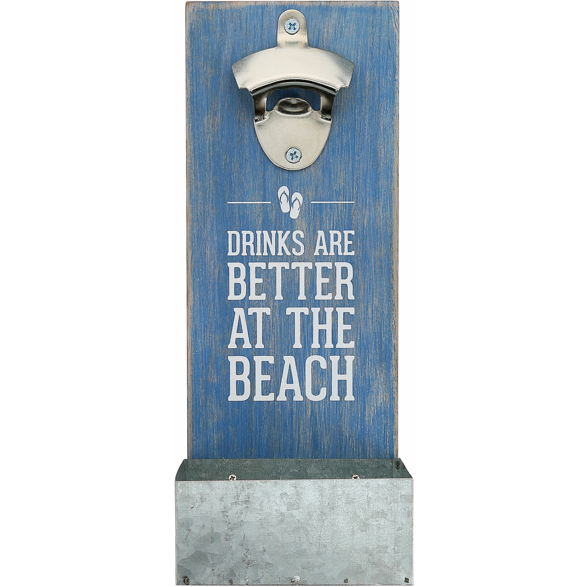 Rustic Blue Metal Wall Mounted Bottle Opener with Cap Catcher