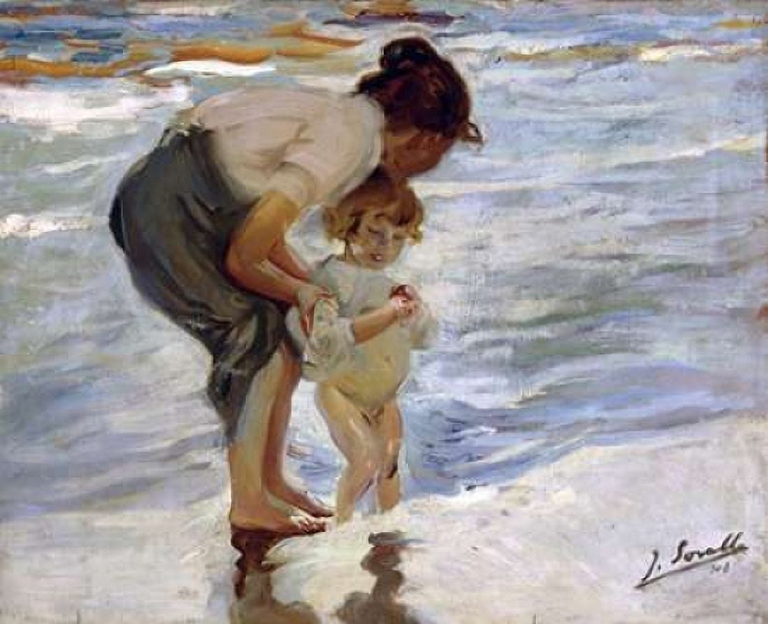 At the Beach - En la Playa Canvas Art - Joaquin Sorrolla Bastida (24 x 30)
