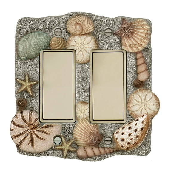 At the Beach Seashell Double Dimmer Rocker Switch Blue Gray Double Dimmer/Rocker Switch Switchplate