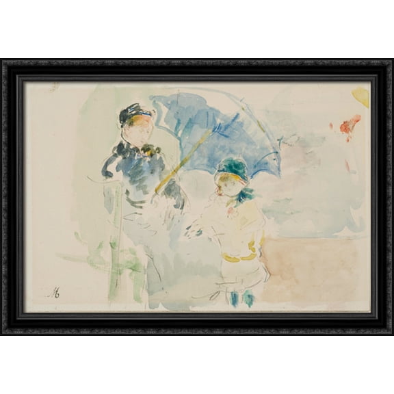 At the Beach in Nice 40x28 Large Black Ornate Wood Framed Canvas Art by Berthe Morisot
