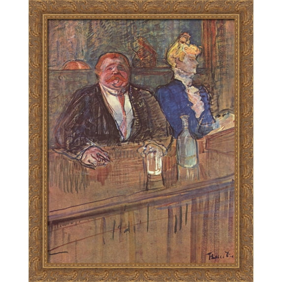 At the Cafe The Customer and the Anemic Cashier 28x34 Large Gold Ornate Wood Framed Canvas Art by Henri de Toulouse-Lautrec