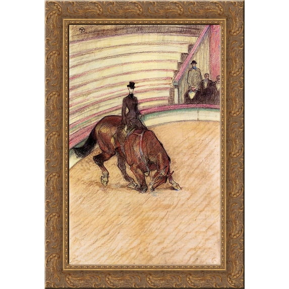 At the Circus Dressage 24x16 Gold Ornate Wood Framed Canvas Art by Henri de Toulouse-Lautrec