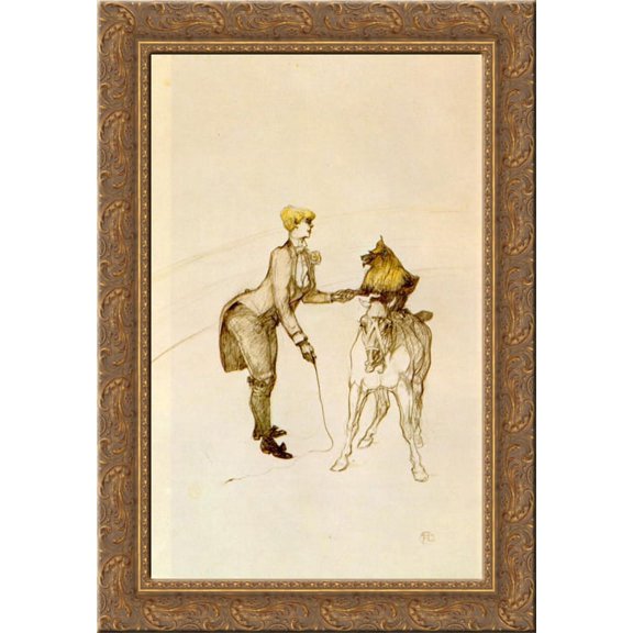 At the Circus The Animal Trainer 24x16 Gold Ornate Wood Framed Canvas Art by Henri de Toulouse-Lautrec