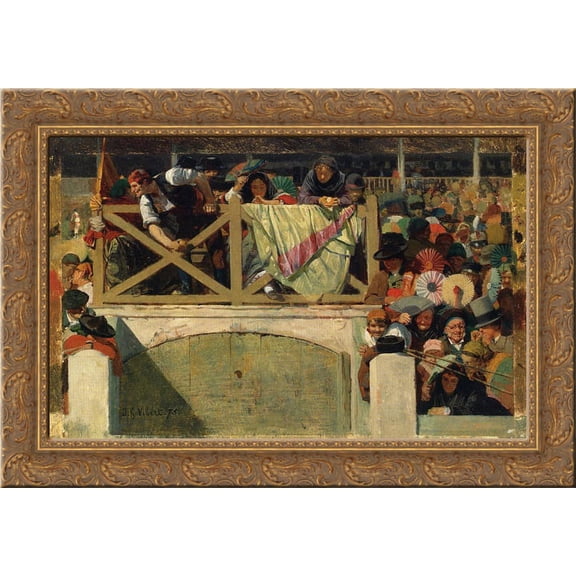 At the Corrida 24x18 Gold Ornate Wood Framed Canvas Art by Jehan Georges Vibert
