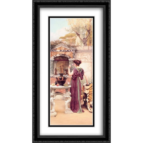 At the Garden Shrine, Pompeii 2x Matted 22x40 Large Black Ornate Framed Art Print by John William Godward