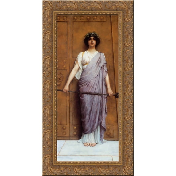 At the Gate of the Temple 15x24 Gold Ornate Wood Framed Canvas Art by Godward, John William