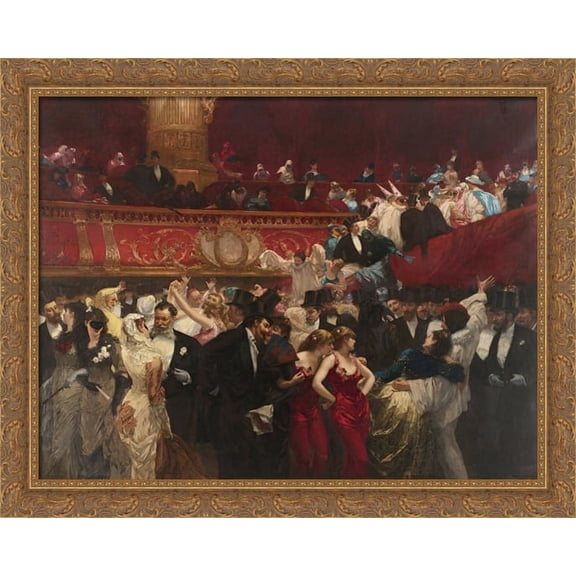 At the Masquerade 34x28 Large Gold Ornate Wood Framed Canvas Art by Charles Hermans
