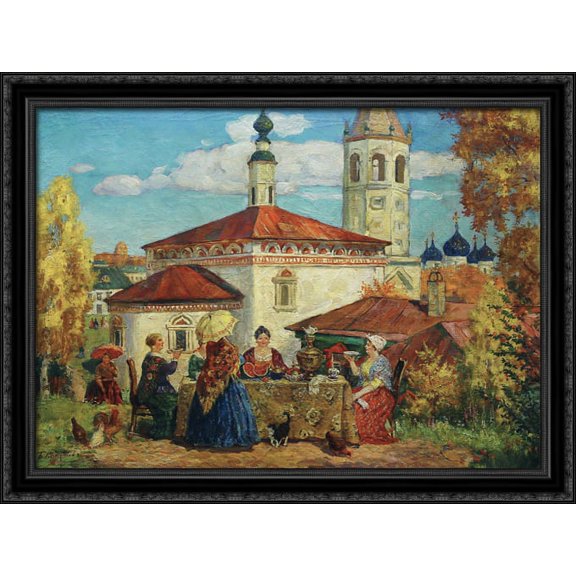 At the Old Suzdal 36x28 Large Black Ornate Wood Framed Canvas Art by Boris Kustodiev