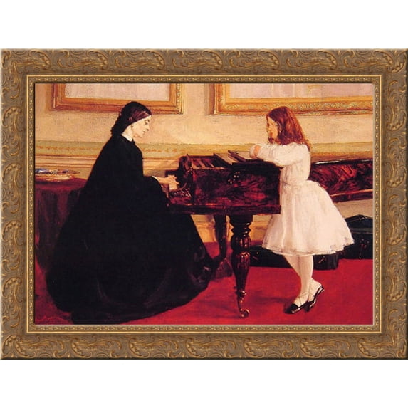 At the Piano 24x19 Gold Ornate Wood Framed Canvas Art by Whistler, James Abbott McNeill