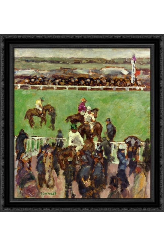 At the Races, Longchamp 28x30 Large Black Ornate Wood Framed Canvas Art by Pierre Bonnard
