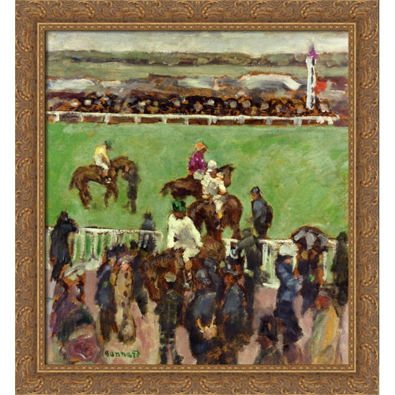 At the Races, Longchamp 28x30 Large Gold Ornate Wood Framed Canvas Art by Pierre Bonnard
