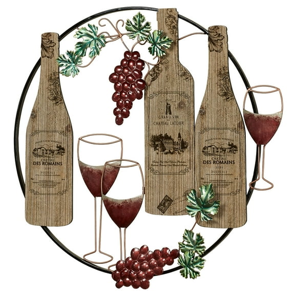 At the Vineyard Round Wall Art Burgundy One Size