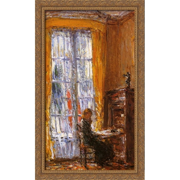 At the Writing Desk 24x40 Large Gold Ornate Wood Framed Canvas Art by Childe Hassam