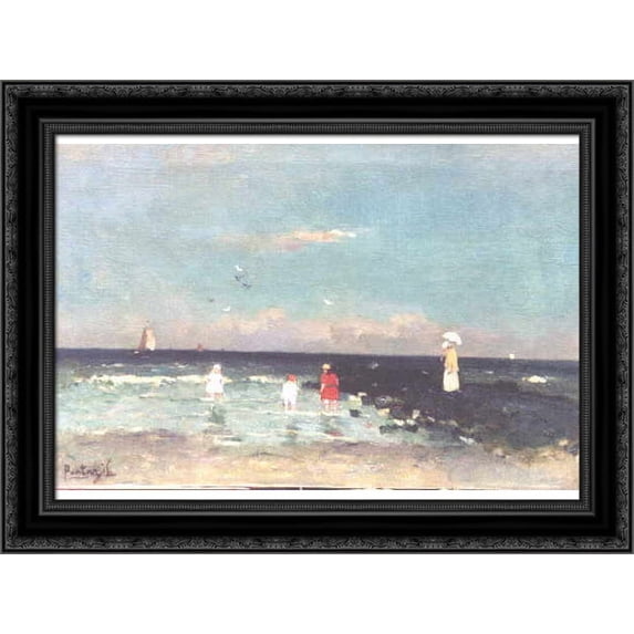 At the beach 24x19 Black Ornate Wood Framed Canvas Art by Pantazis, Pericles