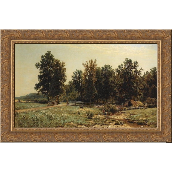 At the edge of an oak forest 24x18 Gold Ornate Wood Framed Canvas Art by Ivan Shishkin