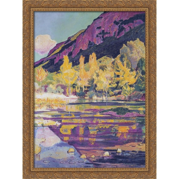 At the foot of the Petit Saleve 28x38 Large Gold Ornate Wood Framed Canvas Art by Ferdinand Hodler