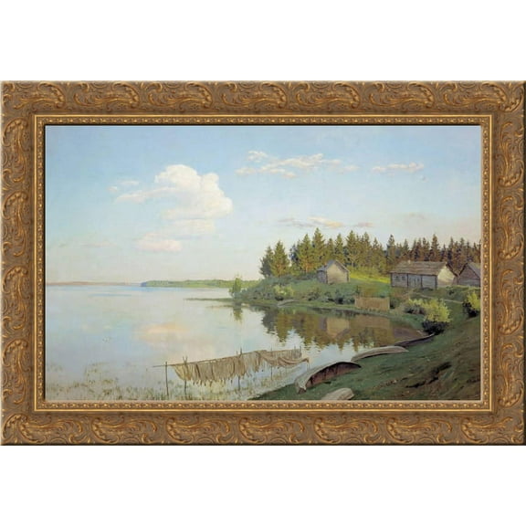 At the lake (Tver region) 24x18 Gold Ornate Wood Framed Canvas Art by Isaac Levitan