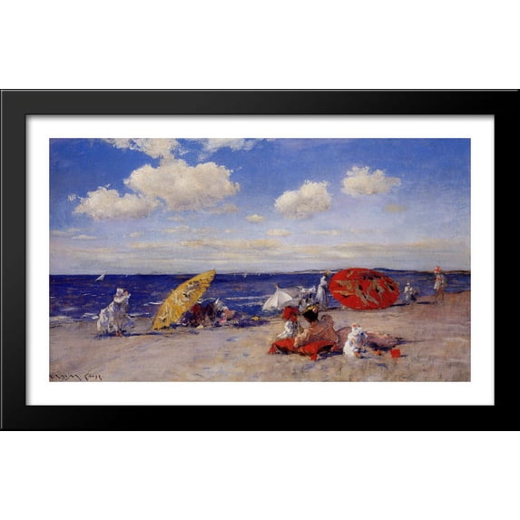 At the seaside 40x24 Large Black Wood Framed Print Art by William Merritt Chase