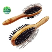 AtEase Accents Double Sided Dog Brush - for Long or Short Haired Dogs and Cats Natural Bamboo Eco Friendly Pet Grooming Dual Sided Pin and Bristles for Deshedding Hair