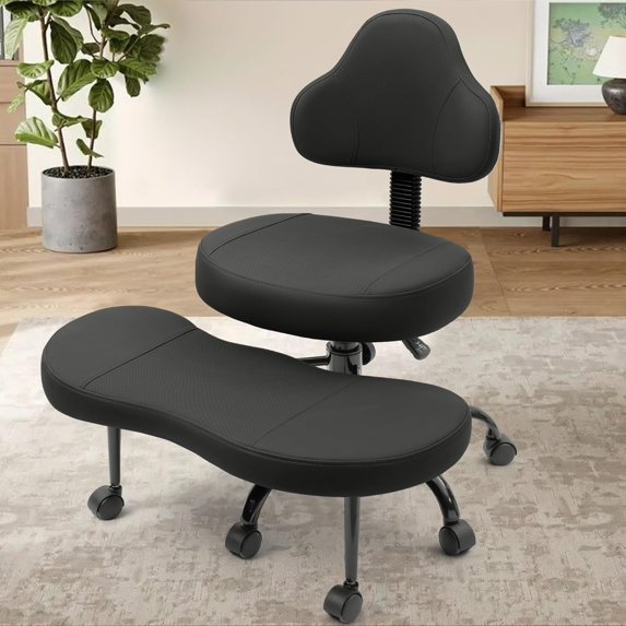 AtHope Cross Legged Office Chair, Criss Cross Desk Chair ADHD Meditation Kneeling Yoga Seat with Adjustable Height, Lumbar Support, Wider Footrest and Wheels (Black)