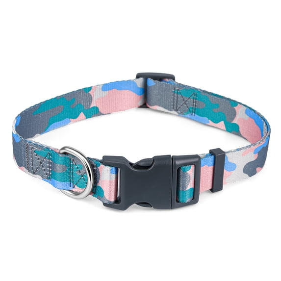 AtPet Camo Print Patterned Dog Adjustable Collar for Walking Training Dogs, Pink Camo,Small,