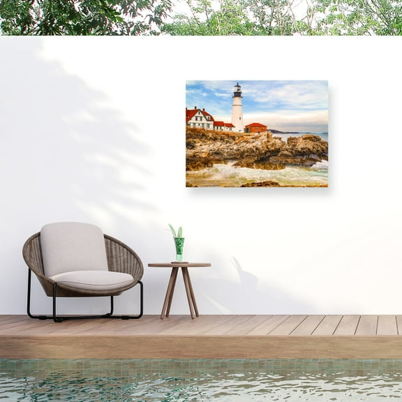 Ata Alishahi 'Rocky Lighthouse' Outdoor Canvas 24x32