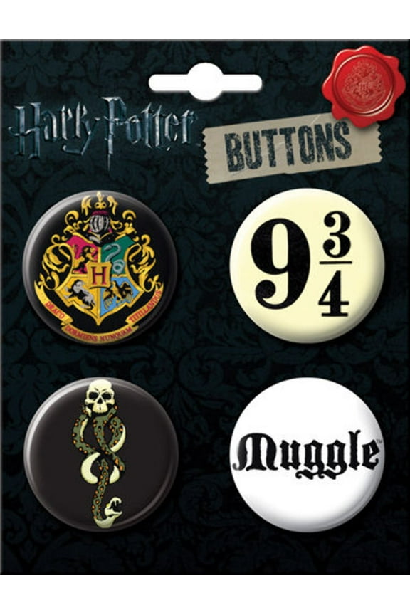 Harry Potter Button Pins Set Various Designs, 4-Piece