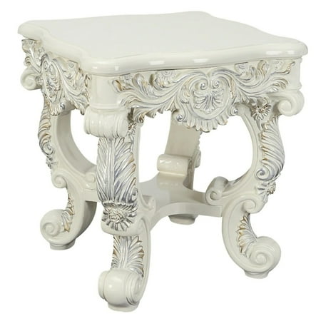 Ataa 28 Inch Square End Table Ornate Floral Carvings Claw Feet White - Saltoro Sherpi
