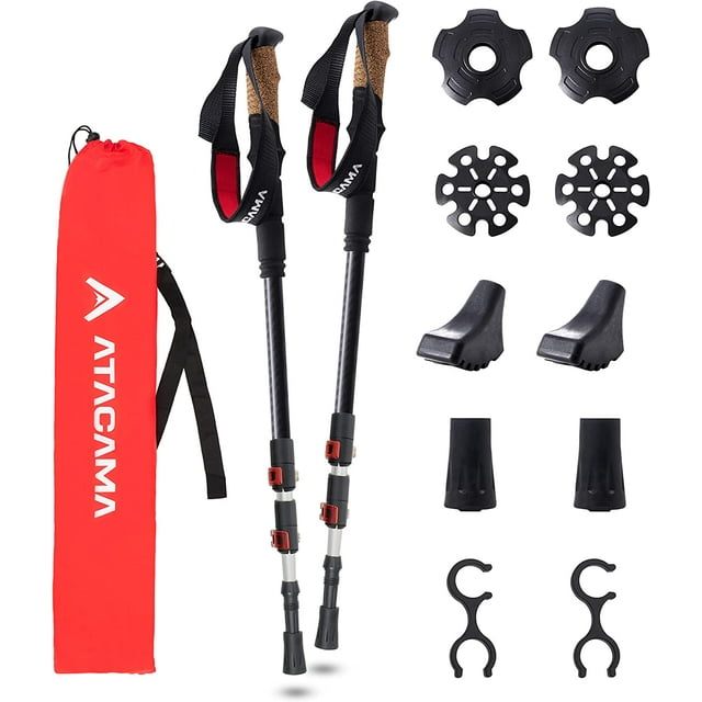 Atacama® Premium Trekking Sticks for Hiking with Collapsible Design & Cork HandleCarbon