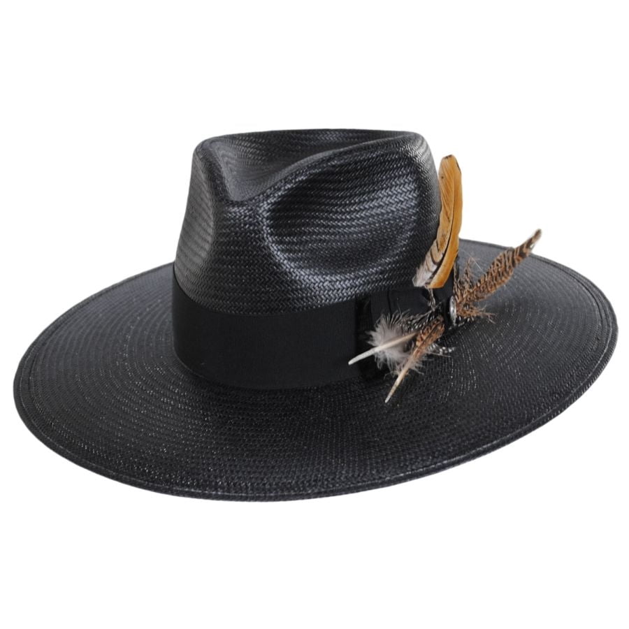 Atacama Shantung Straw Fedora Hat - Black - L - Black