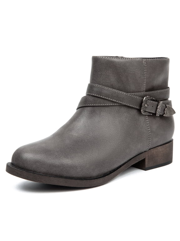 Women's Ankle Booties, Flat Low Heel Buckle Short Boots, Round Toe Lightweight Non-Slip Rubber Sole Casual Classic Booties.