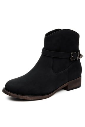 Women's Ankle Boots, Block Low Heel Adjustable Buckle Booties, Round Toe Side Zipper Casual Boots for Fall and Winter Daily Wear.