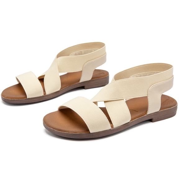 Ataiwee Women's Comfortable Flat Slide Sandals - Summer Fashionable with Elastic Ankle Strap.