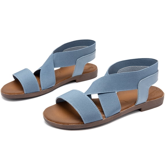 Ataiwee Women's Comfortable Flat Slide Sandals - Summer Fashionable with Elastic Ankle Strap.