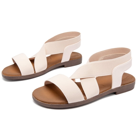 Ataiwee Women's Comfortable Flat Slide Sandals - Summer Fashionable with Elastic Ankle Strap.