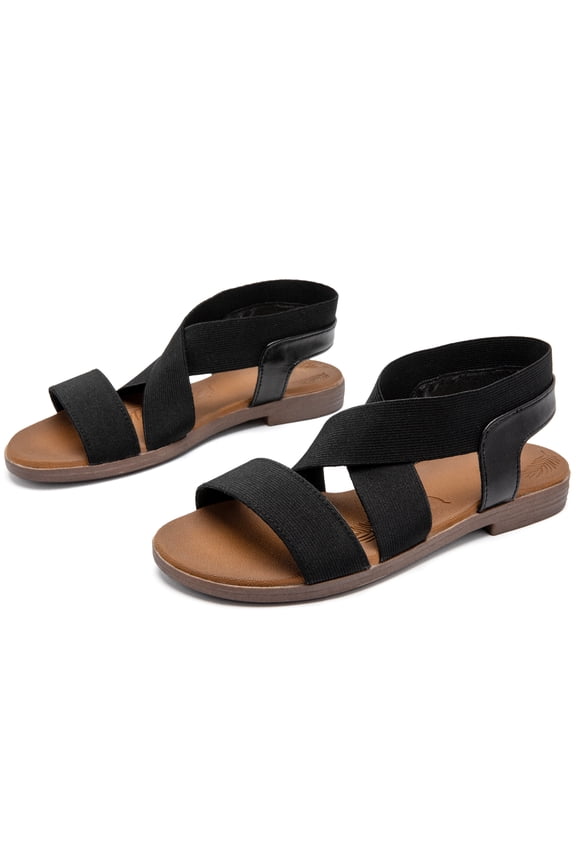 Women's Comfortable Flat Slide Sandals - Summer Fashionable with Elastic Ankle Strap.