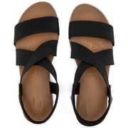 Ataiwee Womens Comfortable Flat Slide Sandals - Summer Fashionable with Elastic Ankle Strap.