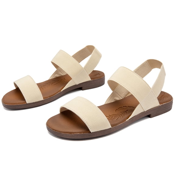 Ataiwee Women's Flat Slide Sandals - Casual Adjustable Elastic Strappy Double Bands Summer Flat Sandals.