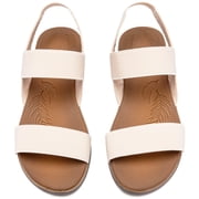 Ataiwee Womens Flat Slide Sandals - Casual Adjustable Elastic Strappy Double Bands Summer Flat Sandals.
