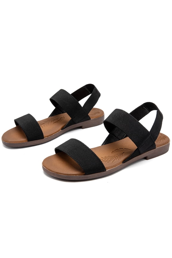 Women's Flat Slide Sandals - Casual Adjustable Elastic Strappy Double Bands Summer Flat Sandals.