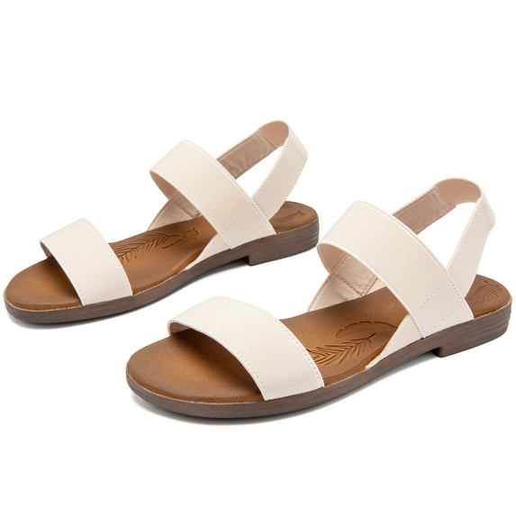 Ataiwee Women's Flat Slide Sandals - Casual Adjustable Elastic Strappy Double Bands Summer Flat Sandals.