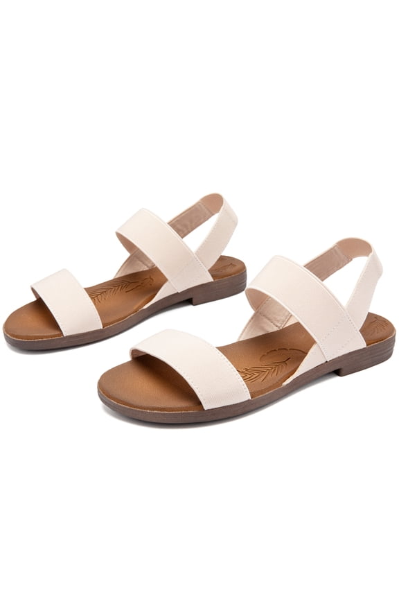 Women's Flat Slide Sandals - Casual Adjustable Elastic Strappy Double Bands Summer Flat Sandals.