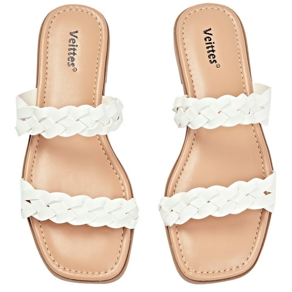 Ataiwee Women's Flat Slide Sandals - Casual Classic Braided Strappy Slip on Flat Summer Sandals.