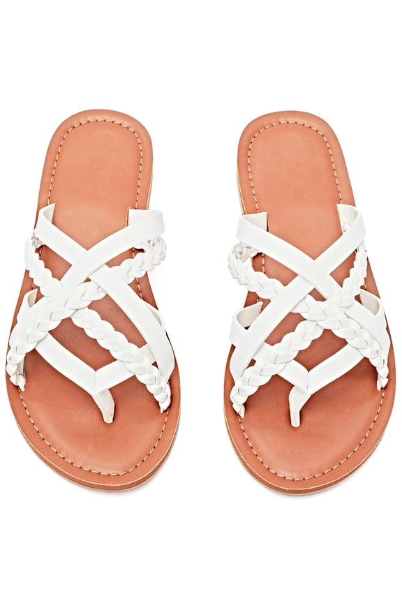 Women's Flat Slide Sandals - Casual Comfort Braided Multiple Cross Pinstripe Flat Summer Sandals.