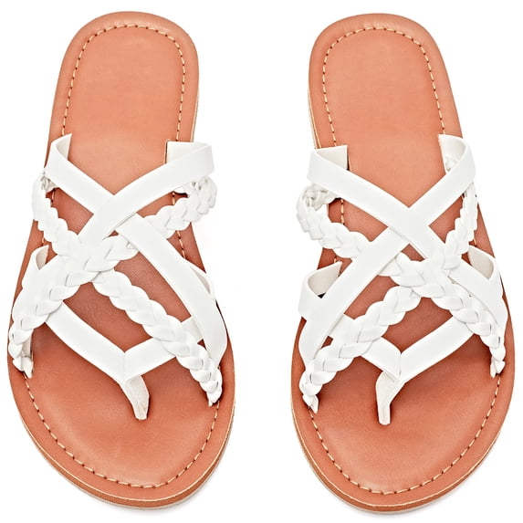 Ataiwee Women's Flat Slide Sandals - Casual Comfort Braided Multiple Cross Pinstripe Flat Summer Sandals.