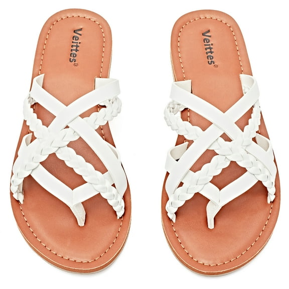 Ataiwee Women's Flat Slide Sandals - Casual Comfort Braided Multiple Cross Pinstripe Flat Summer Sandals.
