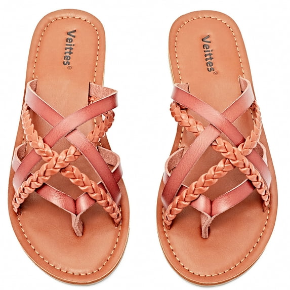 Ataiwee Women's Flat Slide Sandals - Casual Comfort Braided Multiple Cross Pinstripe Flat Summer Sandals.