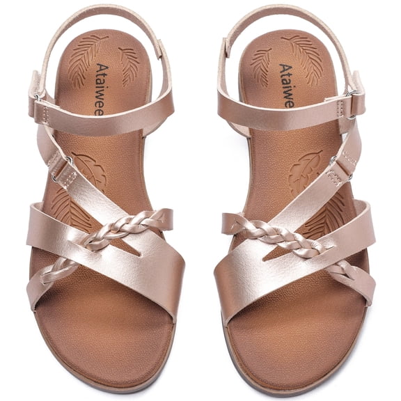Ataiwee Women's Flat Slide Sandals - Casual Comfort Braided Strappy Flat Summer Sandals.